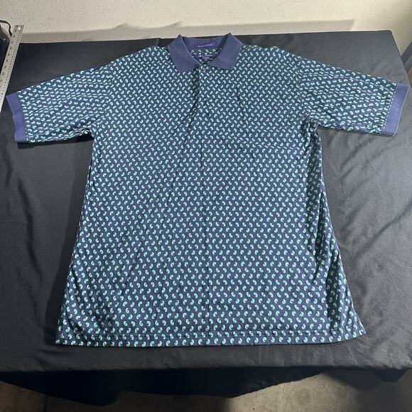 Alan Flusser Polo paisley motif Pattern Green/navy Size Medium - Picture 1 of 8